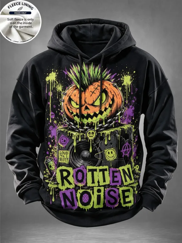 Men Fleece Lined Hoodie Halloween Werewolf Red Moon Print Pullover Hooded Sweatshirt Street Hoody