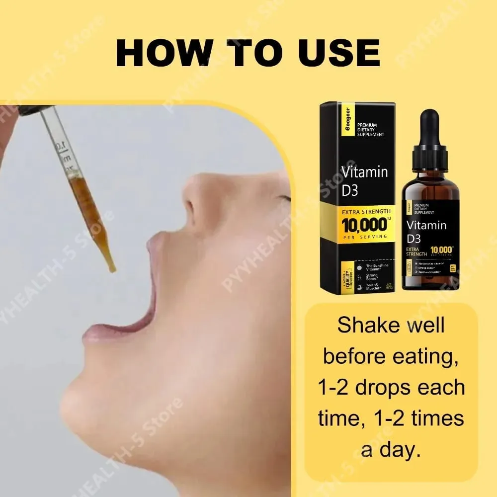 Vitamin D Liquid 10 000 IU Extra Strength Quickly Absorbed Supports Strong Bones with Vitamin C and Calcium 30 ML Net
