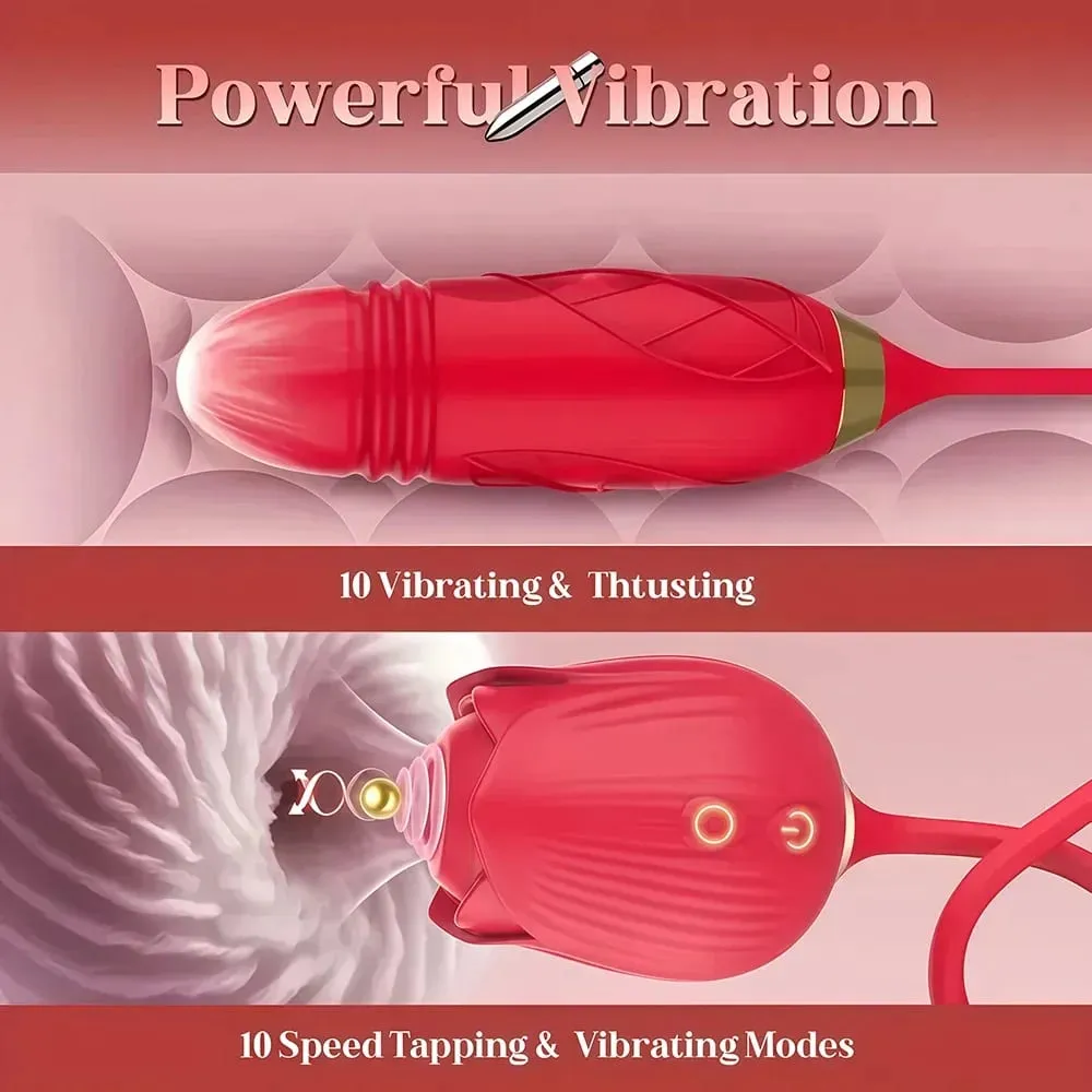 Rose 3in1 Sucker Vibrator for Women Telescopic Clitoris Stimulator Dildo Licking Vagina Massager Masturbator Sex Toys for Women