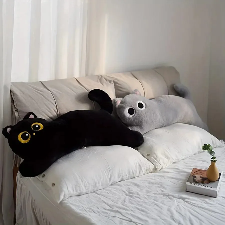 Black Cat Plush Long Pillow Bed Sleeping Pillow Dormitory Leg Clamp Cushion Sofa Stuffed Cat Doll Home Living Room Soft Pillow