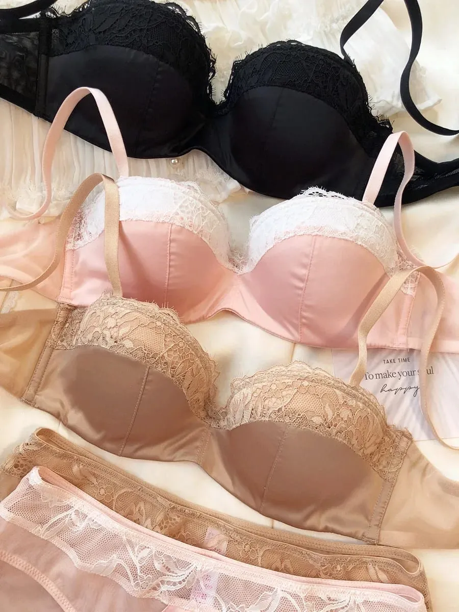 Sexy Lace Embroidery Lingerie Set for Women 1/2 Thin Cup Push Up Bra High Quality Seamless Comfort Underwear Plus Size Brassiere