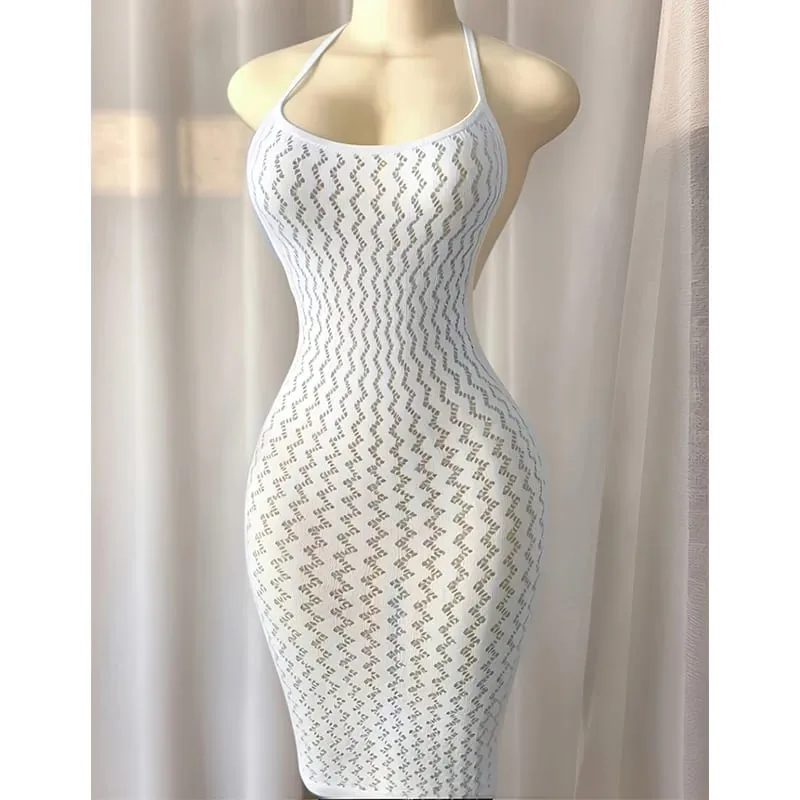 Mesh Beach Cover Up Jurk Vrouwen hol Sheer Visnet Bodycon Jurk Sexy Muziek Festival Rave Outfit Badmode Coverups