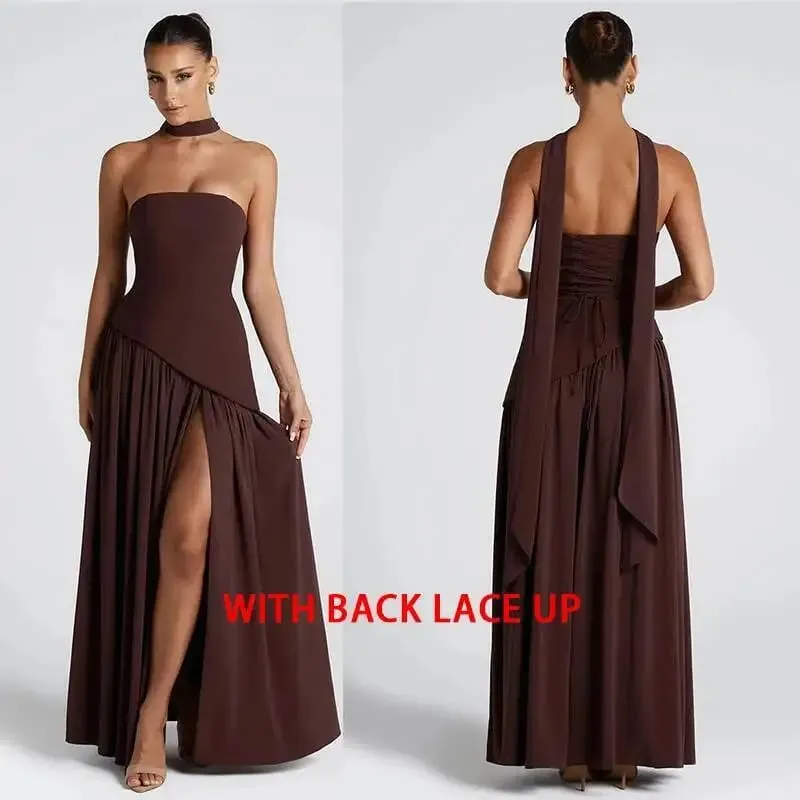 Giyu Sexy Evening Party Dresses Women 2025 Autumn Summer Maxi Long Dress Elegant Strapless Split Backless Pleated Dress