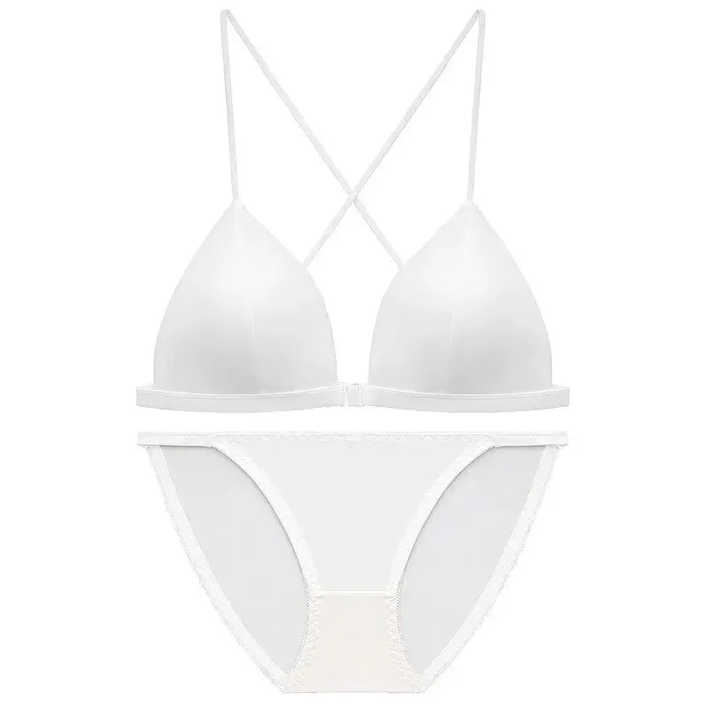French Style Front Fastening Bra Thin Strap Triangle Cup Leopard Print Sensual Back Design Lightweight Small Bust BANERDANNI