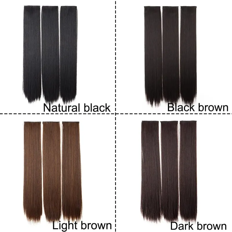 24Inch Synthetic 3pcs/set Long Straight Hair Extension Lightweight Black Brown Hair Accessories for Women Daily