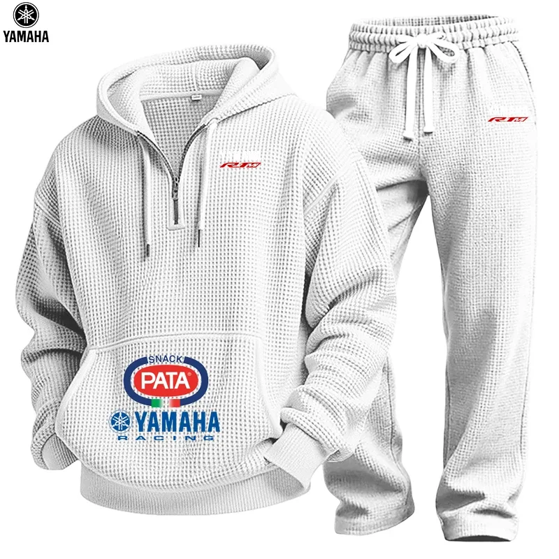 2026 Yamaha Spring/Autumn New Men's Waffle Hooded Sweatshirt Set - Top - Street Vacation Long-Sleeved Casual Fashion Outdoor Dai