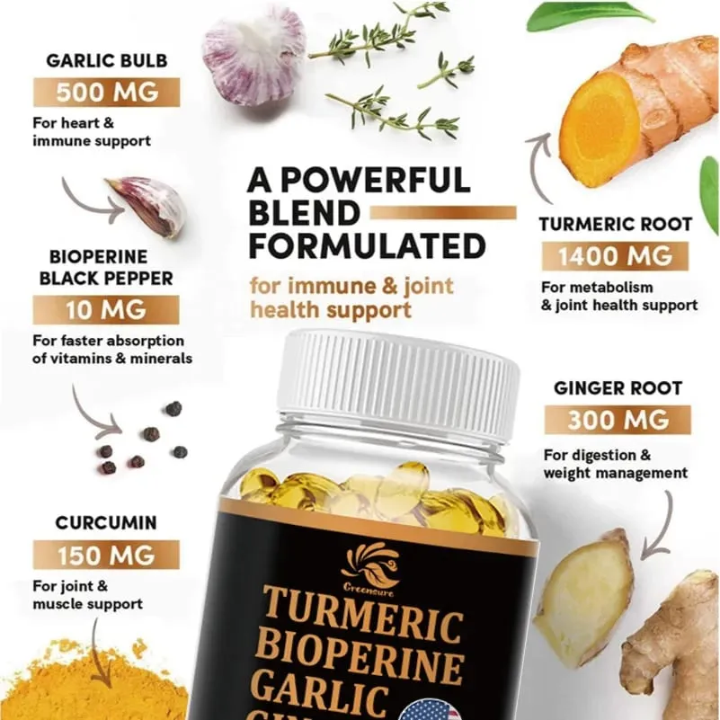 Curcumin Ginger Root Garlic Pills Συμπληρώματα μαύρου πιπεριού - για την πέψη των αρθρώσεων και την υποστήριξη του ανοσοποιητικού