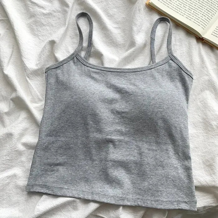 Women's Solid Color Straps Sleeveless Slim Camisole with Comfortable Chest Pad Daily Top Travel Inside Sport Cotton Vest
