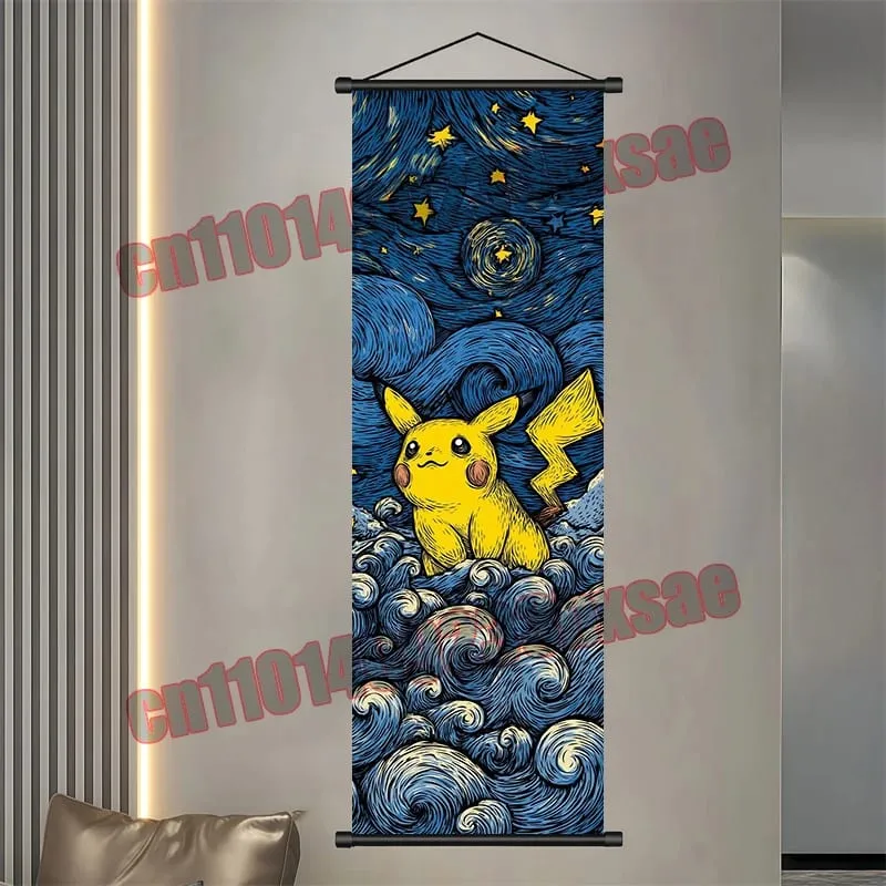Printed Pokemon Poster Anime Wall Artwork Gengar Eevee Pikachu Images Scroll Paintings Retro Artist Home Living Room Decor