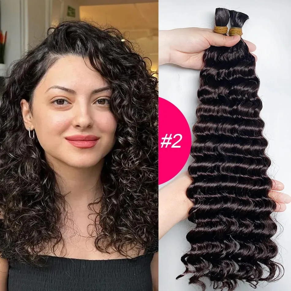 4# Chocolate Brown Deep Wave Bulk Human Hair for Boho Braids Curly Braiding Hair 18-30 inch Remy Hair Bundle Brazilian