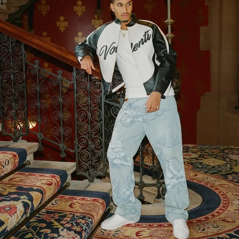 Y2k American Hip Hop Streetwear Angel Baggy Jeans Retro High Street Cupids Arrow Men Women Pants Unisex Casual Straight Jeans