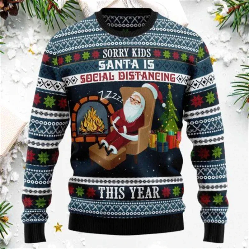 Funny Santa Claus Graphic Ugly Christmas Sweater 2026 Men Fashion Autumn Winter 3D Printed Sweatshirt Casual Oversized Pullovers