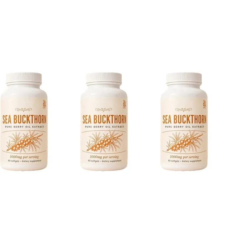 Sea Buckthorn Oil 1000mg Omega-7 Softgels Supports Healthy Cholesterol Skin Elasticity Circulation Antioxidant 60 Capsules