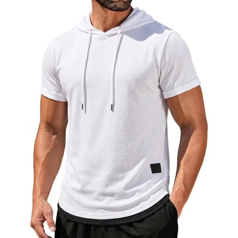 Hoodie Lengan Pendek Musim Panas Kaus Tipis Kasual Pria Hoodie Pulover Ringan Kaus Sejuk Pakaian Jalanan Korea Pria Gym