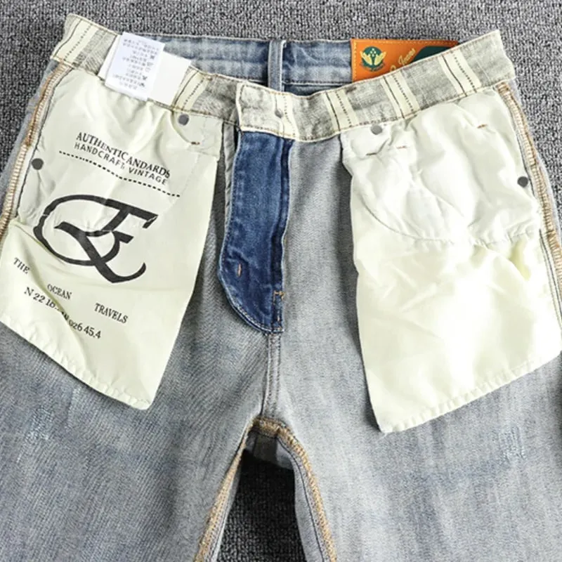 Ny tvätt ljusblå slipad vita jeans herr våren Amerikanskt modemärke små raka ben retro casual ungdomsbyxor — image 5