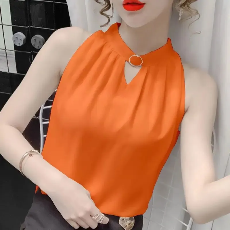 Elegant Sleeveless Solid Simplicity Loose Youth Vest Tops Women Clothes Summer All-match Temperament T Shirts Sexy Office Summer