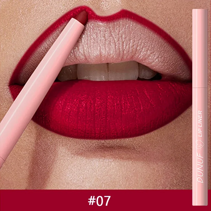 Lápiz Delineador de labios rojo mate, 12 colores, resistente al agua, antiadherente, lápiz labial delgado, maquillaje, delineador de labios rosa desnudo, contorno de labios