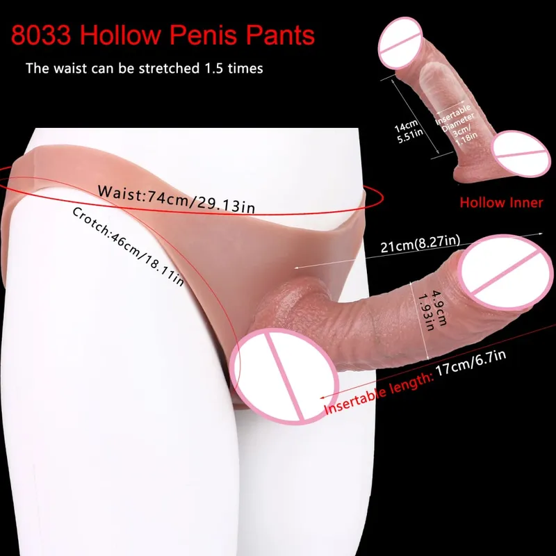 Real Veins Male Penis Sleeve Pants Lifelike Soft Hollow Dildo Men's Wearable Delay Ejaculation Sex Toy Strapon Cock Cover