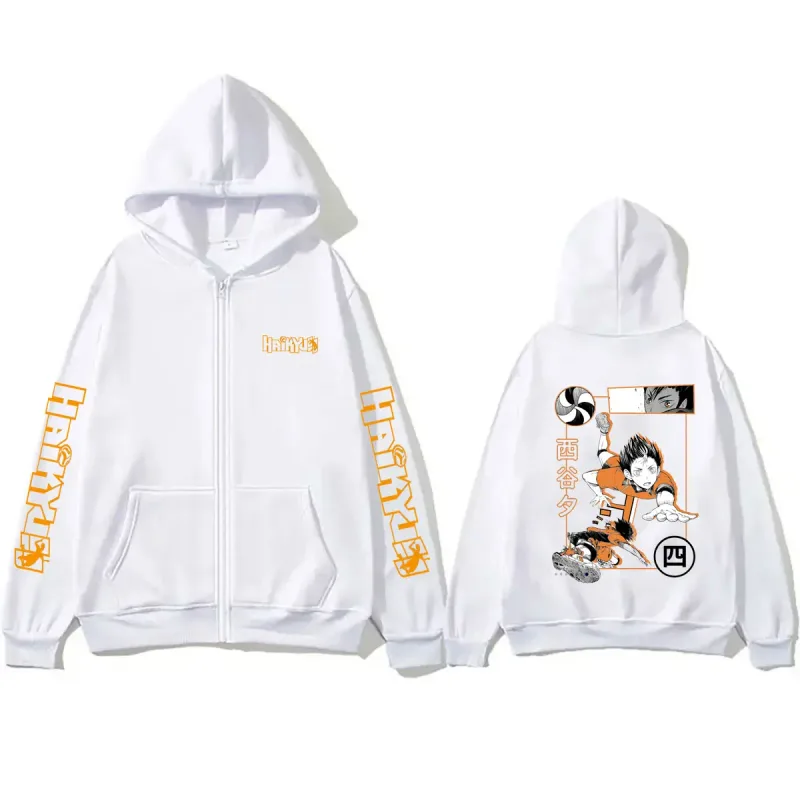 Anime Haikyuu Yu Nishinoya Graphic Zipper Hoodie Men Women Manga Cosplay Zip Up Jacket Men's Fleece Cotton Zip Up Sweatshirts