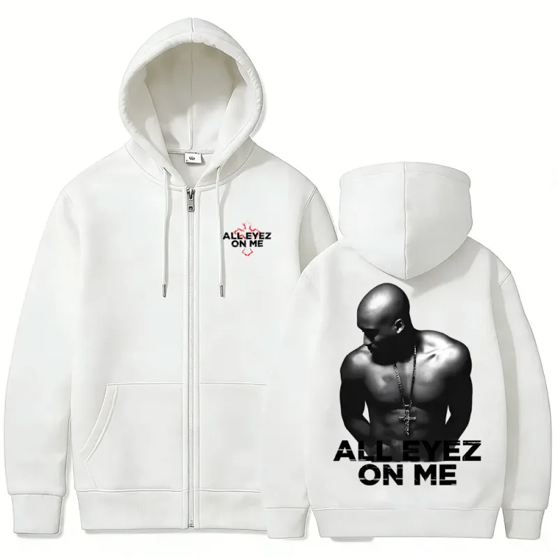 Rapper Tupac 2pac All Eyez on Me Cross Zipper Hoodie Men Women Hip Hop Fashion Zip Up Hoodies Men's Casual Oversized Streetwear