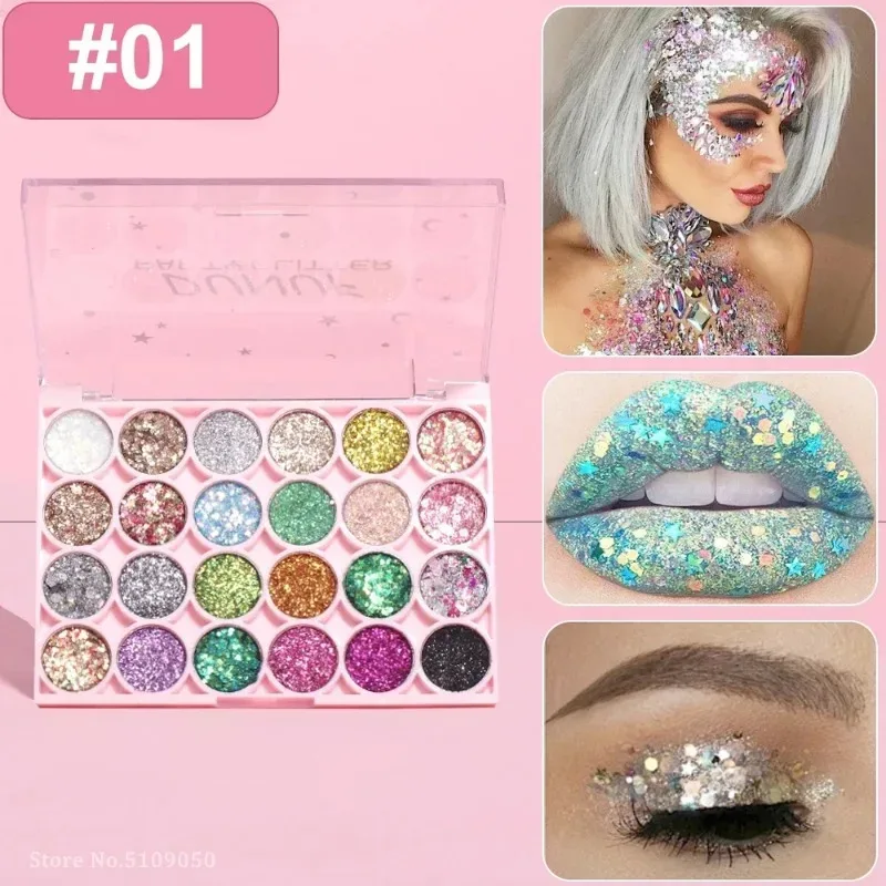 24 Colors Body Face Glitter Gel Palette Multifunctional Waterproof Eye Hair Loose Sequins Eyeshadow Party Deco Makeup Cosmetics