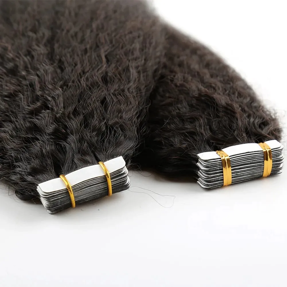Kinky Straight Tape In Hair Extensions Human Hair 50G/Pack 20Pcs Tape In Extensions Natural Black Skin Weft Tape Ins For Women
