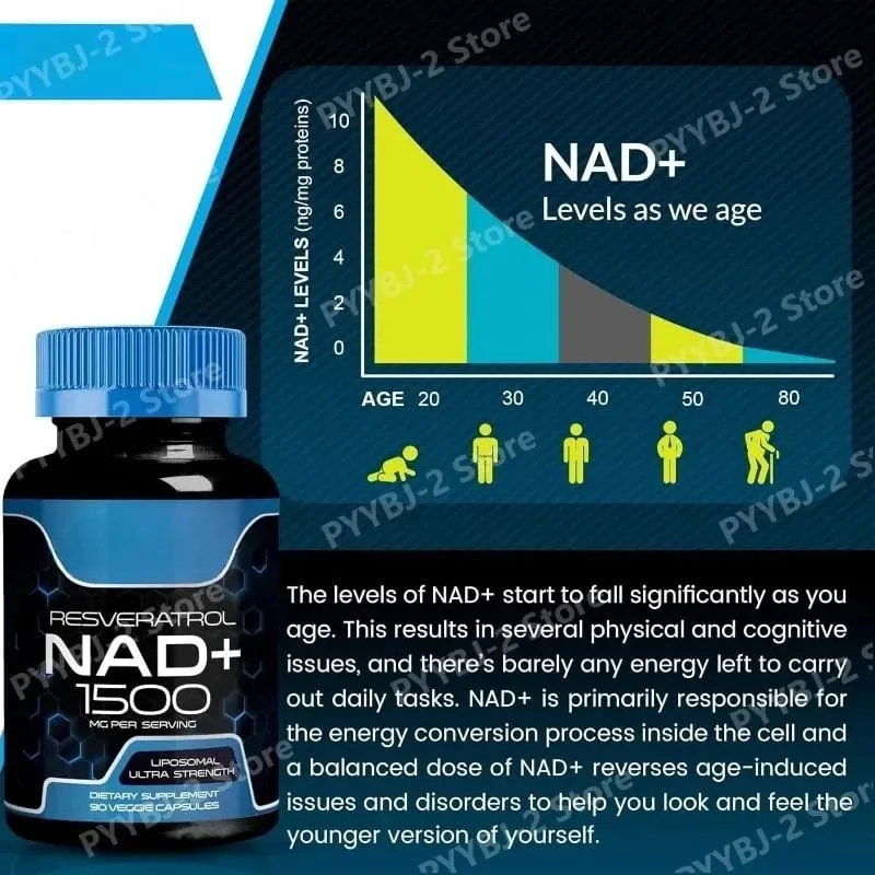 NAD+ Capsules na may Resveratrol Herbal Antioxidant Supplement Suporta sa Cellular Health Energy at Anti Aging para sa mga Babaeng Lalaki 90 piraso