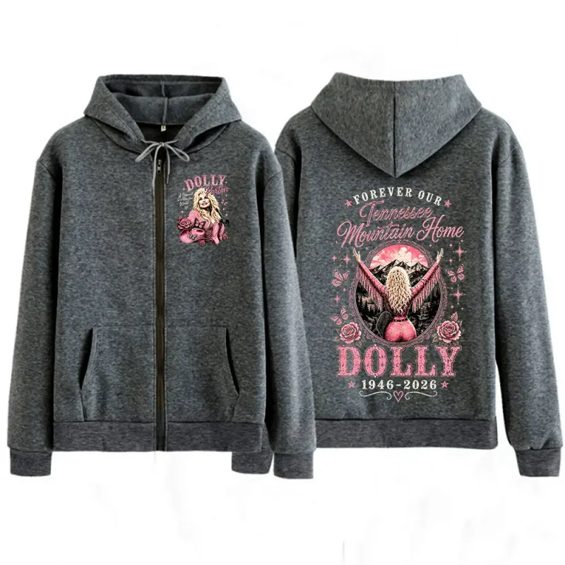 Dolly Parton Tribute 1946-2026 Country Music Zipper Hoodies Men Women Fashion Casual Zip Up Hooded Sweatshirts Jackets Coats