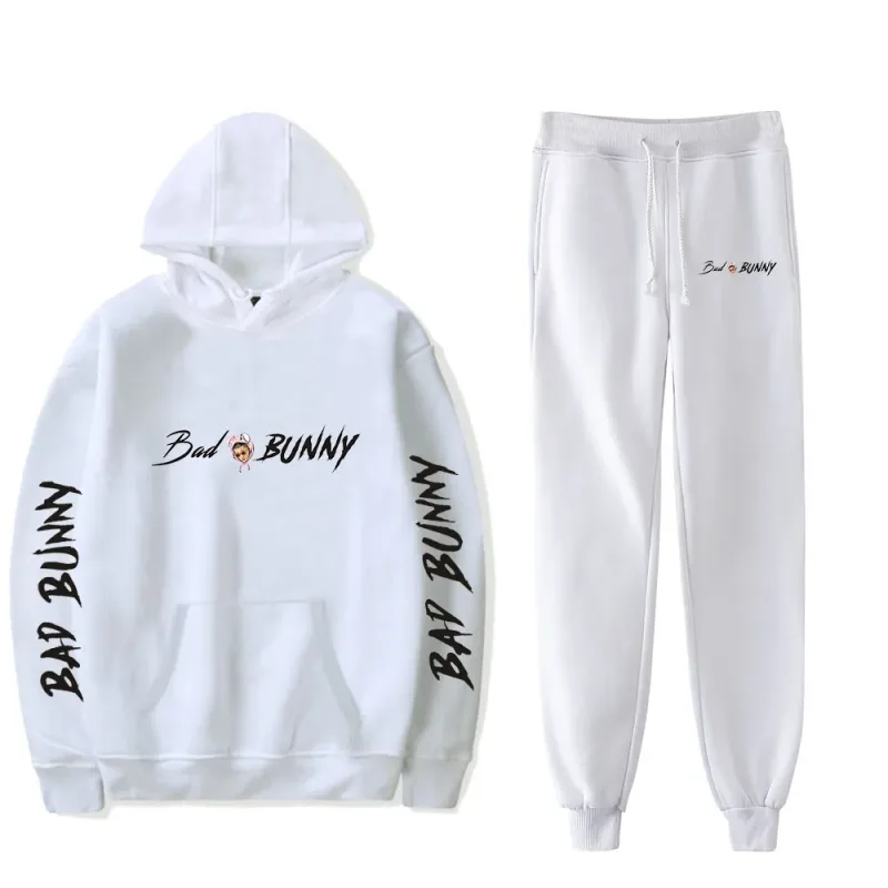 Harajuku Comfortable Funny bad bunny Print Sweatshirt Sweatpants Suit Men/Women Hoodies+ Trousers Suit Cute 2 Piece Set Clothes