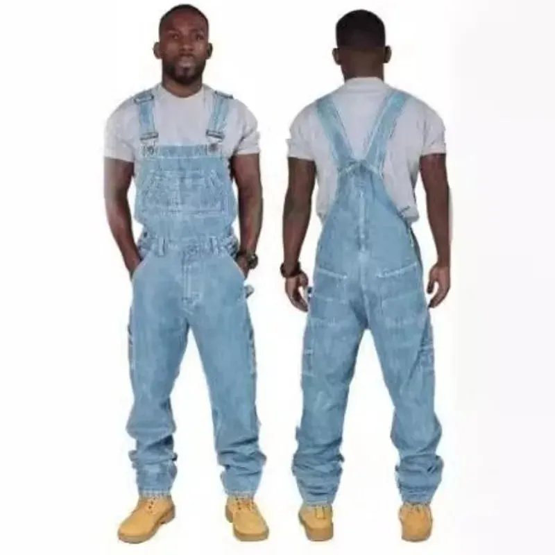 Trendy Men's Suspenders Denim Jumpsuit Fashion Casual Overalls Jeans