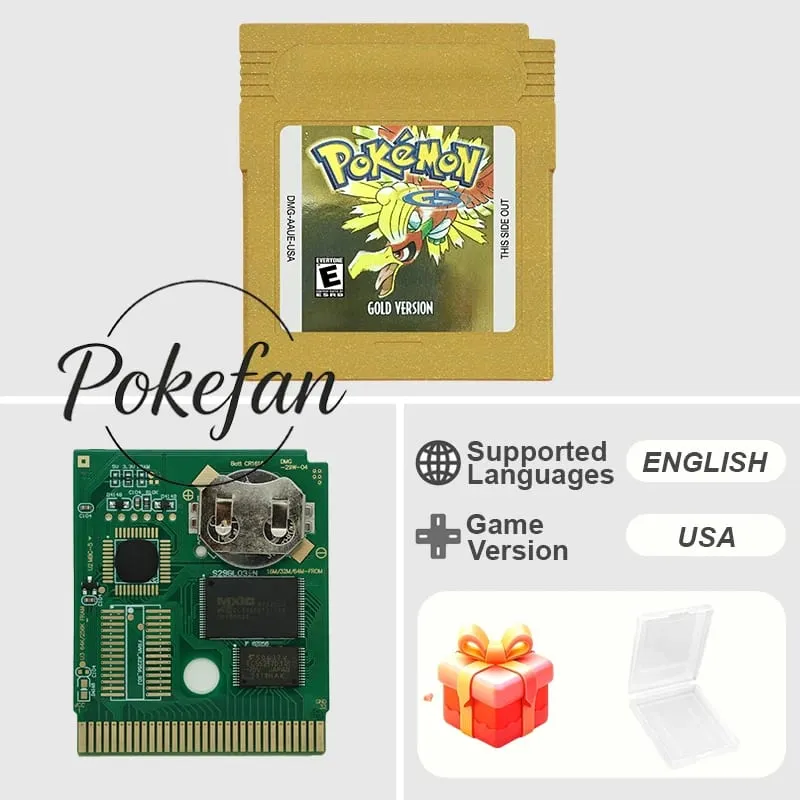 Pokemon Series Blue/Crystal/Gold/Green/Red/Silver/Yellow GBC Game in Box with Manuals for Video Game Cartridge USA Version