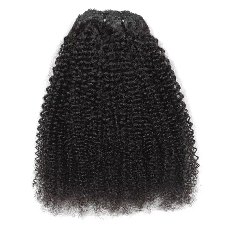 Afro Kinky Curly Clip in Hair Extensions Human Hair 12A Brazilian Hair Water Wave Clip Ins 120g Natural Black 8Pcs/Set Full Head