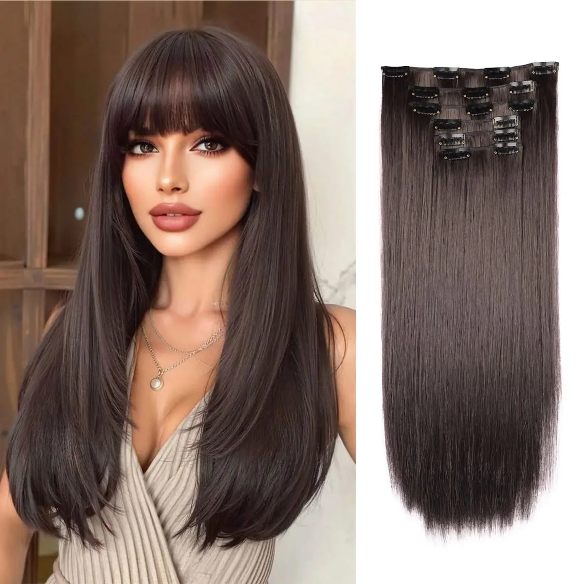 Synthetic Clip in Hair Extensions Clip in 6pcs set Straight Hair 22inch Thick Hairpieces for Women Girls Daily Party