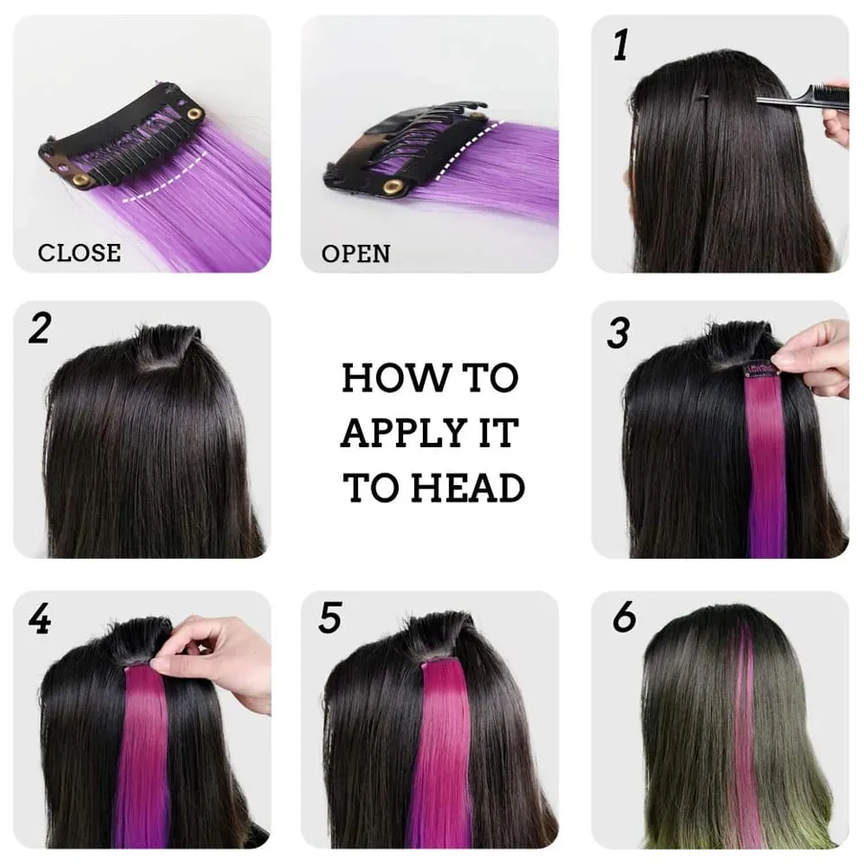 Colored Hair Extensions Synthetic 22Inch Straight Orange Green Clip in Hair Extension Rainbow Accessories Party Highlights Hair
