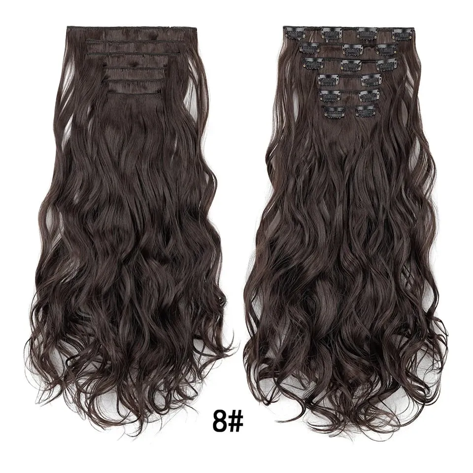Women 20 Inches Wavy Curly Full Head 6 Separate Pieces Heat Resistance Synthetic Hair Clip in Hair Extensions