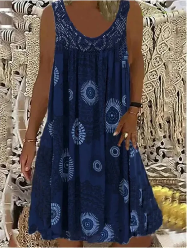 Women's S-5XL size Digital printed off shoulder sexy camisole loose fitting dress lace casual dress summer dress