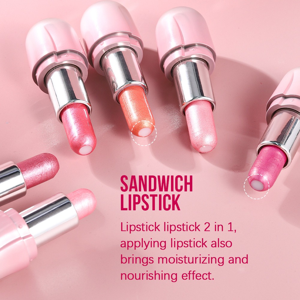 6 Colors Pearlescent Mirror Jelly Lipstick Waterproof Long Lasting Matte Velvet Shiny Sandwich Lip Stick Balm Makeup Cosmetics