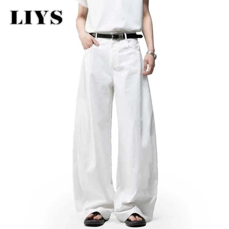 Men's White Baggy Machete Wide-Leg Jeans Daily Casual Denim Pants Solid Business Ladies' Balloon Pants High Street Men's Clothes — image 2