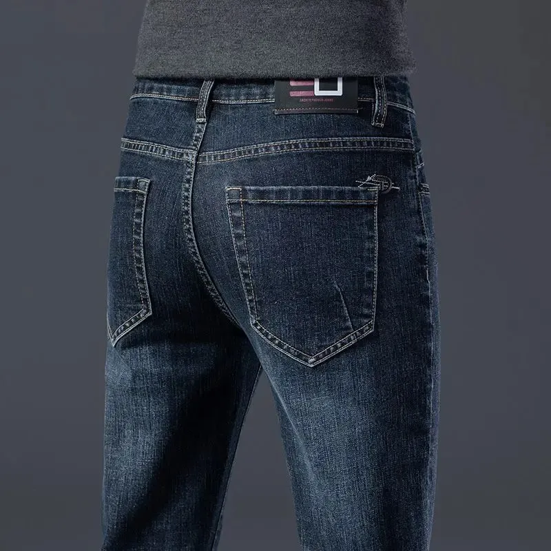 Autumn Winter High Quality Elastic Mens Jeans Cargo Slim Fit Denim Pencil Trousers Midweight Long PantsHighHigh Jeans Man