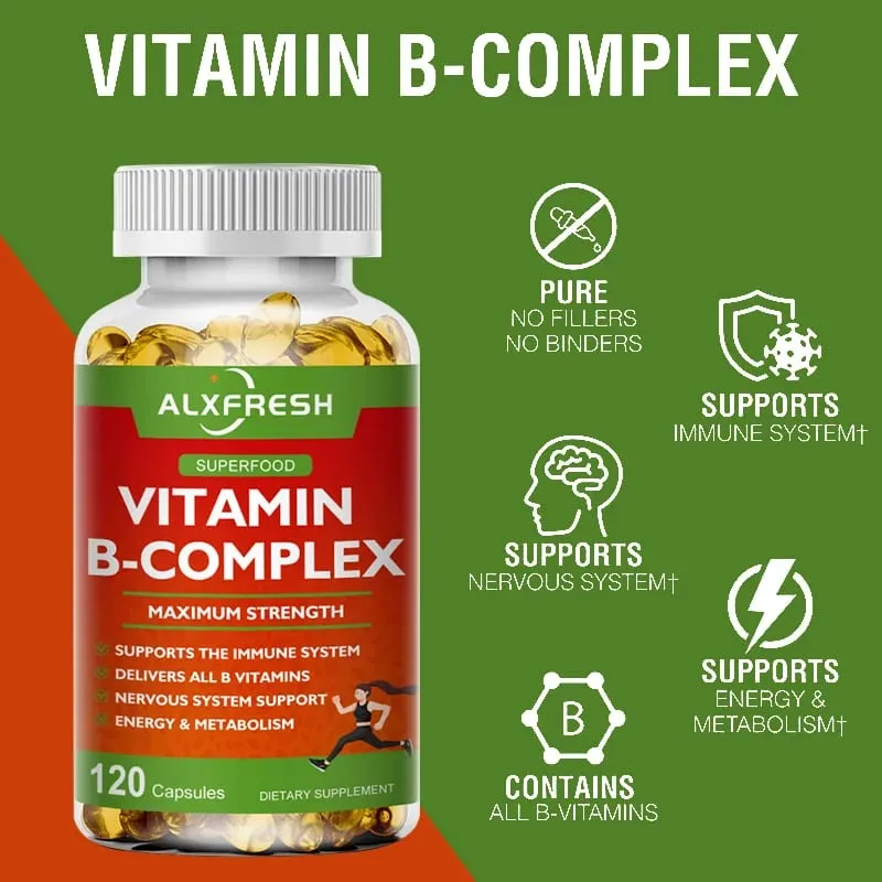 B-kompleks vitamintilskud (B12 B1 B2 B3 B5 B6 B9 folinsyre & biotin) til at lindre stress humør Immunsystemstøttekapsel