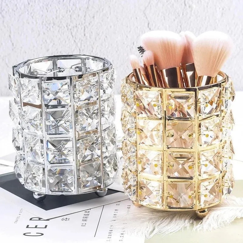 New Crystal Storage Cup Makeup Brush Eyebrow Pencil Storage Bottle Jewelry Storage Container European Cosmetics Storage Box