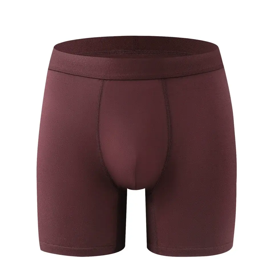 Calzoncillos tipo bóxer de fibra de bambú para hombre, ropa interior suave de color sólido de una sola pieza con cintura sin costuras y bolsa contorneada