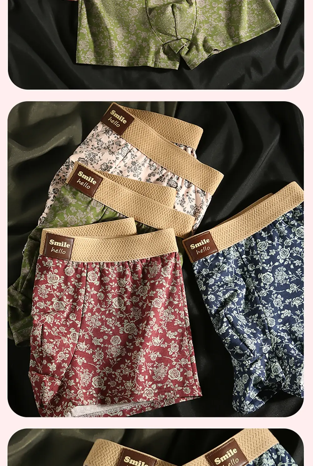 3PCS/Pack Romantic Rose Print Men's Panties Cotton Soft Comfortable Breathable Boxer Homme 3D Large Space Pouch Men Underwear