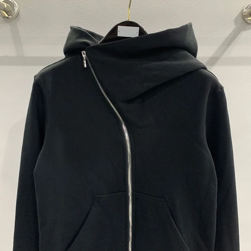 Autumn Zipper Design Black Hoodies Men's Women's Sportswear Jacket American Rock Hip Hop Street Wear Elastic Knitted Coats