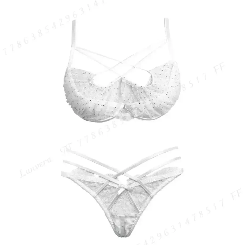 Ensemble de Lingerie d'été en dentelle brodée, cravate croisée, soutien-gorge Push Up en maille transparente, sous-vêtements confortables à porter au quotidien pour femmes, taille 32-38