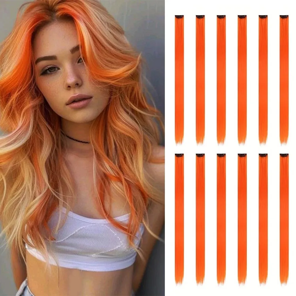 12Pcs 22 Inch Party Highlights Clip In Hair Extensions Straight for Women Multiple Colors Available Suitable for All Occasions