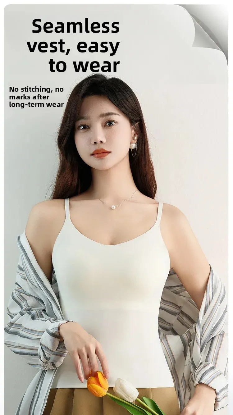 M-2XL Beautiful Back Sling Long Vest With Build-in Bra Women's Summer Fixed Cup Outer Wear Bottoming Top For 40-80kg