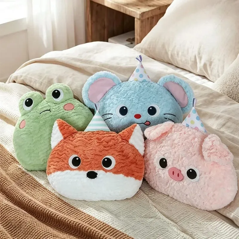 Cute Cartoon Animal Plush Pillow Soft Fluffy Pig Frog Cat Fox Sheep Kawaii Stuffed Cushion For Sofa Bedroom Home Decor Gift