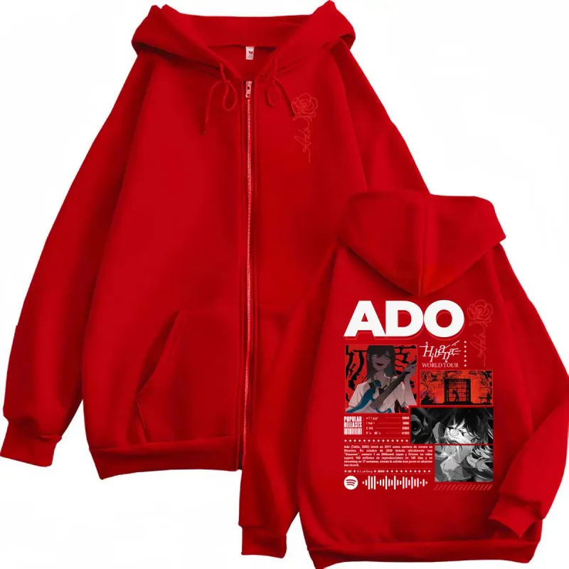 Singer Ado Hibana World Tour 2025 Zipper Hoodie Harajuku Japanese Style Zip Up Sweatshirts Men Women Casual Oversized Pullovers