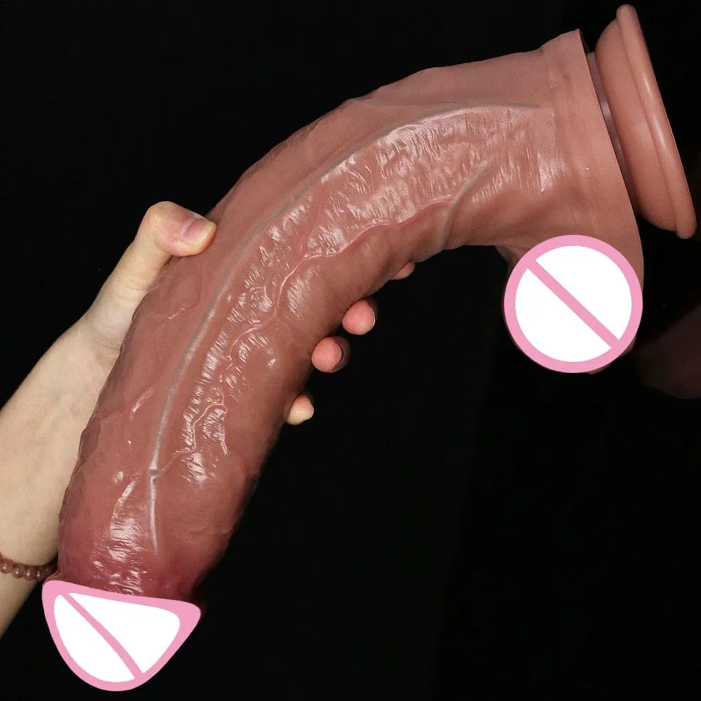 Realistiska 4 storlekar Mjuk Stor dildo Dubbel silikonsugkopp Penis Par Onani Mjuk kuk Kvinna Man Anal Vuxen Sexleksak — image 5